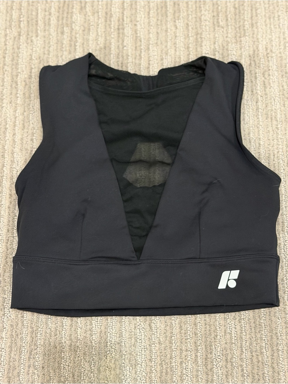 Black V-Neck Sports Bra with Mesh Panel